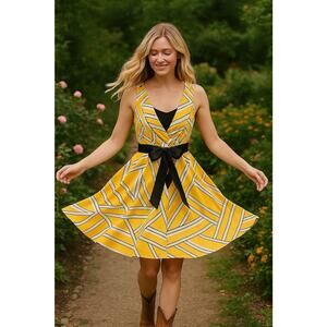 Diane Von Furstenberg Eliza Dress 12 Fit Flare Pleated Sash Pockets V-Neck Retro